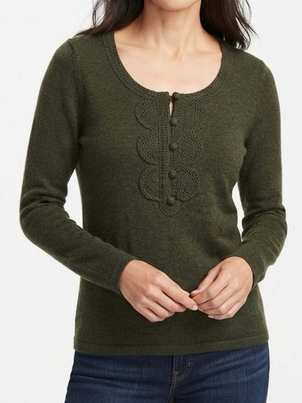 Loft Women’s Olive Green Merino Wool Cashmere Knit Sweater Size S